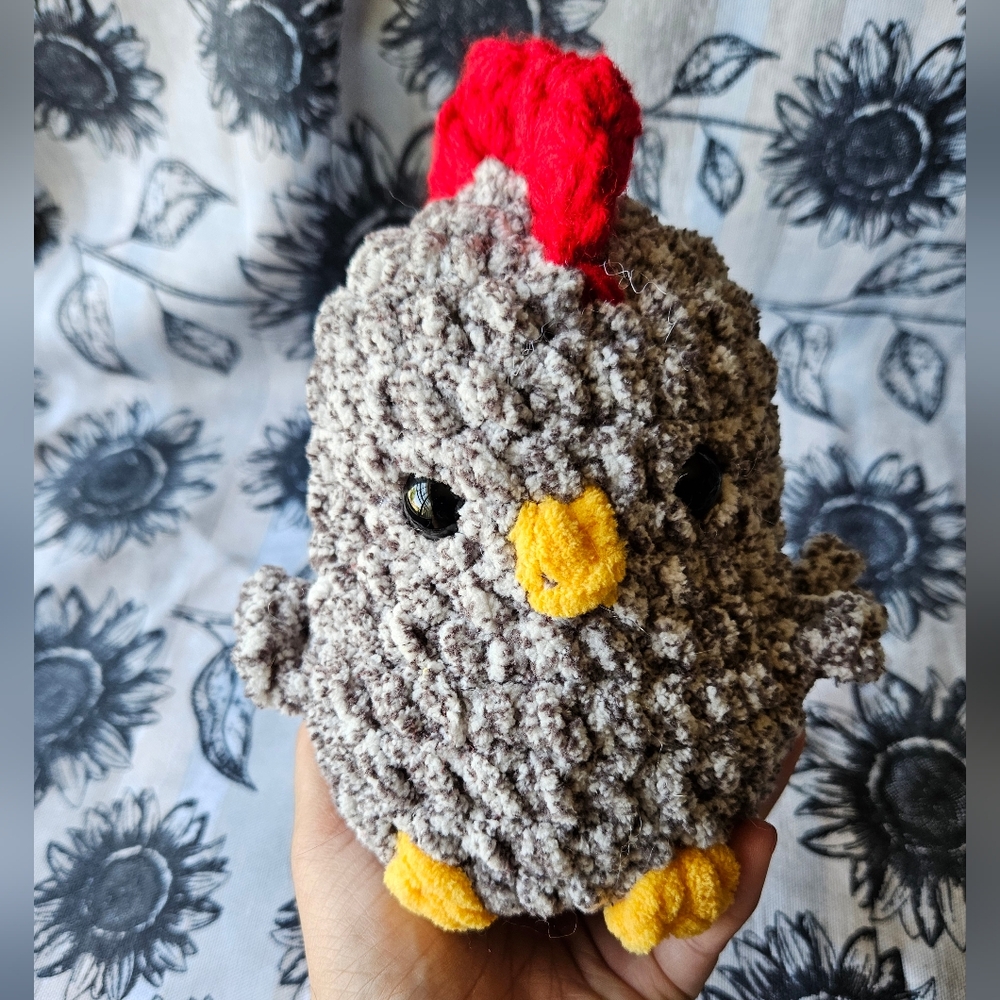 Crochet Black Speckled Rooster Amigurumi Plushie